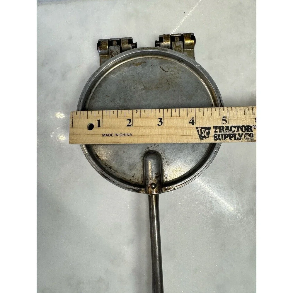 Vintage Cast Aluminum Cookie Press Mold Waffle with Iron and Wood Handle